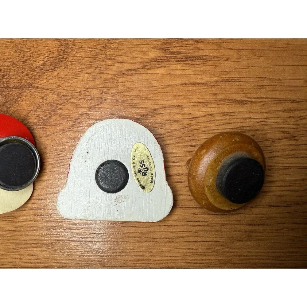 Vtg 70s Wooden Mushroom‎ Rainbow Frog Magnet Lot Retro Hippie Boho Decor Russ